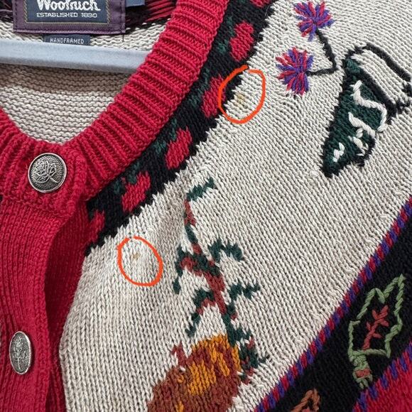 VTG Woolrich Sweater Womens M Red Button Front Autumn Teacher Fall Pumpkin - Picture 8 of 14
